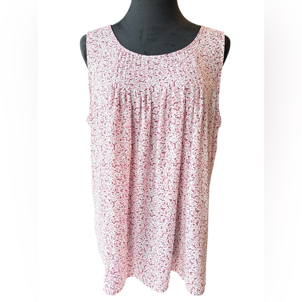 Carolina Belle Montreal Pink Floral Sleeveless Pleated Blouse Tank Top size XXL‎